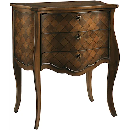 Harlequin Three-Drawer Chairside Chest with Patterned Front & Sides